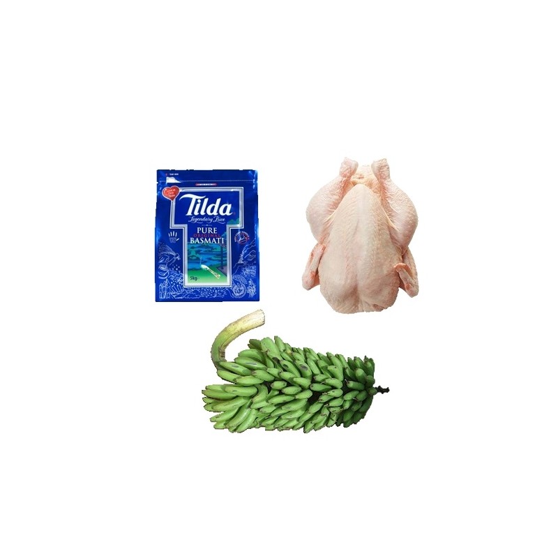 5kg basmati rice + 1 bunch matooke + 2kg chicken 5kg basmati rice + 1 bunch matooke + 2kg chicken