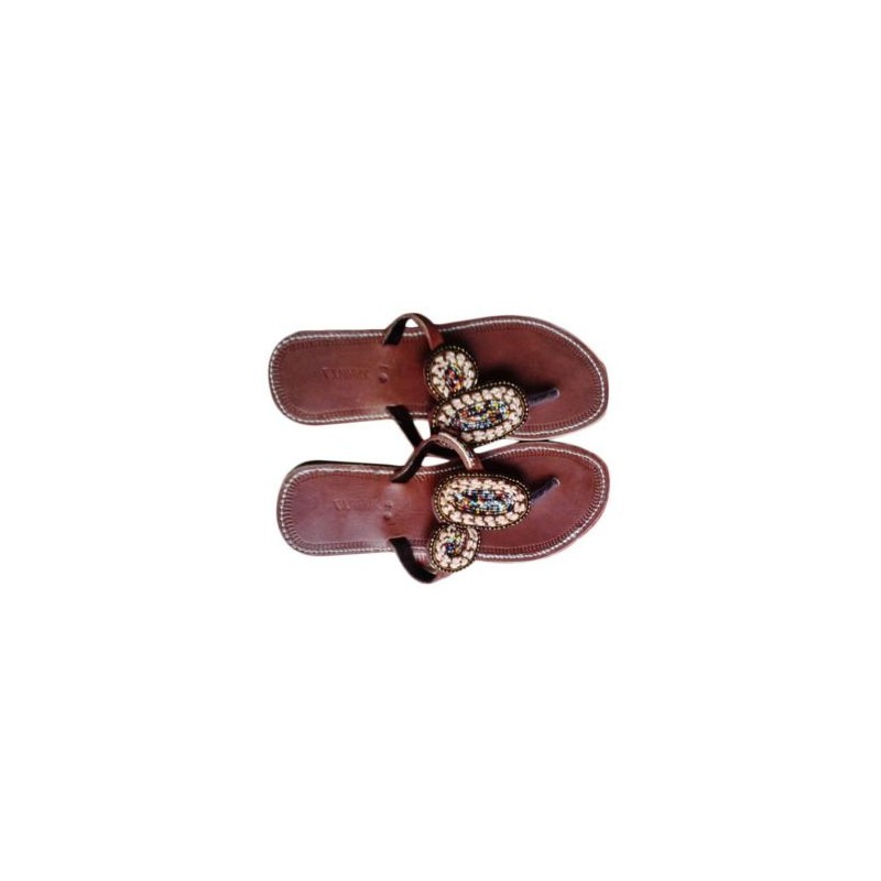 Hand Crafted Beaded Slippers - Brown Hand Crafted Beaded Slippers - Brown