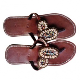 Hand Crafted Beaded Slippers - Brown