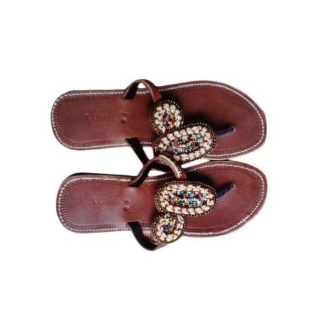 Hand Crafted Beaded Slippers - Brown