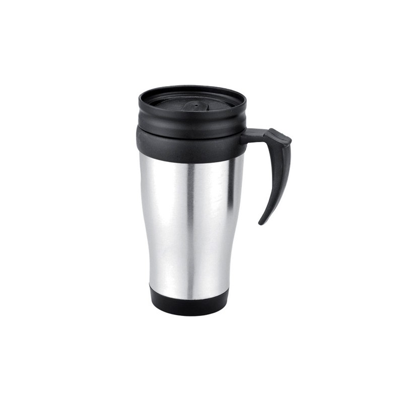 Travel Coffee Mug Black and Silver Travel Coffee Mug Black and Silver