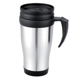 Travel Coffee Mug Black and Silver