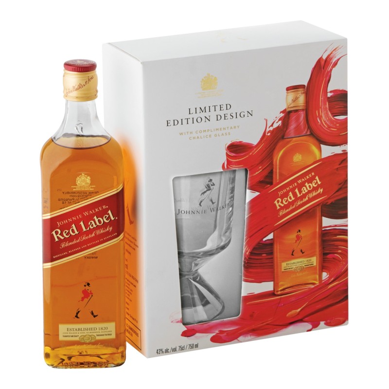 J W GIFT PACK RED LABEL SCOTCH WHISKY 75CL