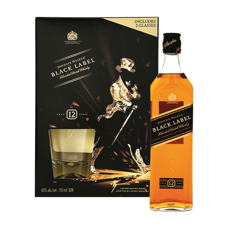J W GIFT PACK BLACK LABEL SCOTCH WHISKY 75CL J W GIFT PACK BLACK LABEL SCOTCH WHISKY 75CL