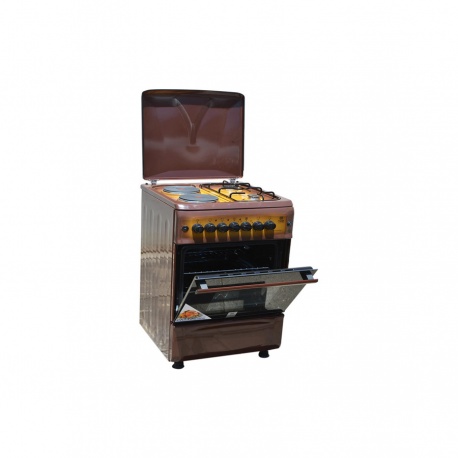 Mika 2 Gas Burner & 2 Electric Hot Plate with Oven & Grill Brown 