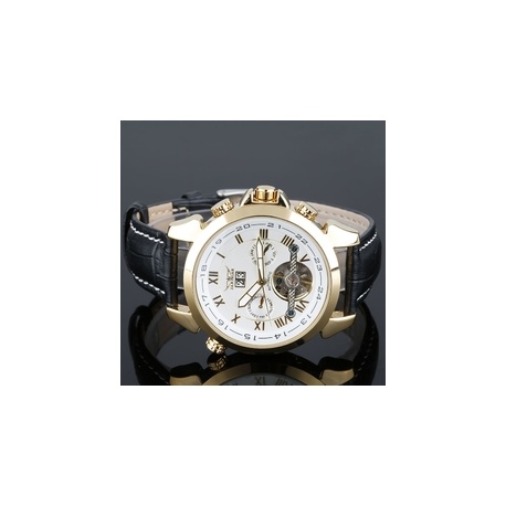 Men Luxery Man Auto Mechanical Date Tourbillon Wrist Watch Gold white