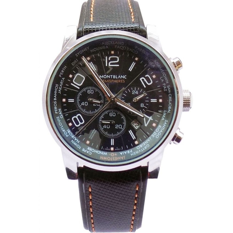 MONTBLANC Face Men's Watch With Chromes,Date & Leather Strap Black MONTBLANC Face Men's Watch With Chromes,Date & Leather Strap Black