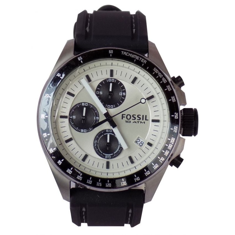 FOSSIL Cream & Black Face Men's Watch With Rubber Strap Rubber FOSSIL Cream & Black Face Men's Watch With Rubber Strap Rubber